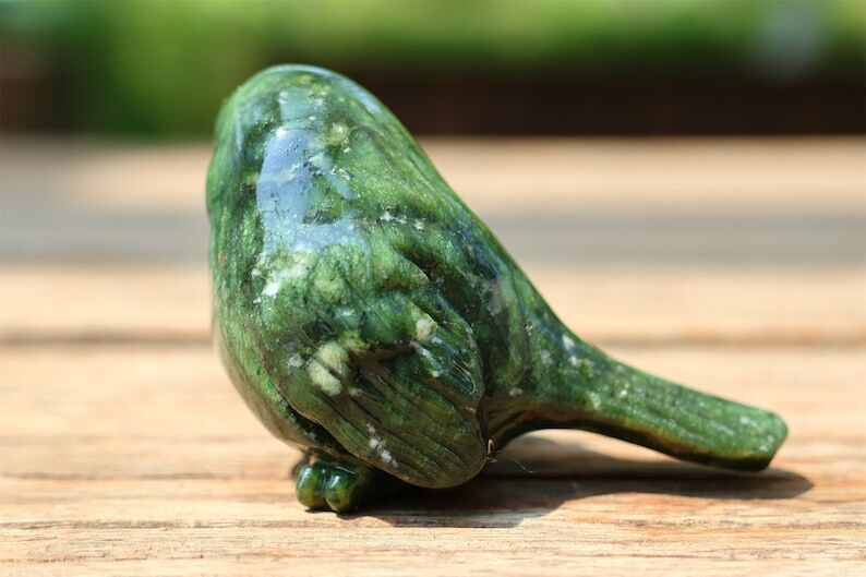 2.4" Natural Olive Jade Carved bird Reiki Creative Crystal Skull decor gift 1pc
