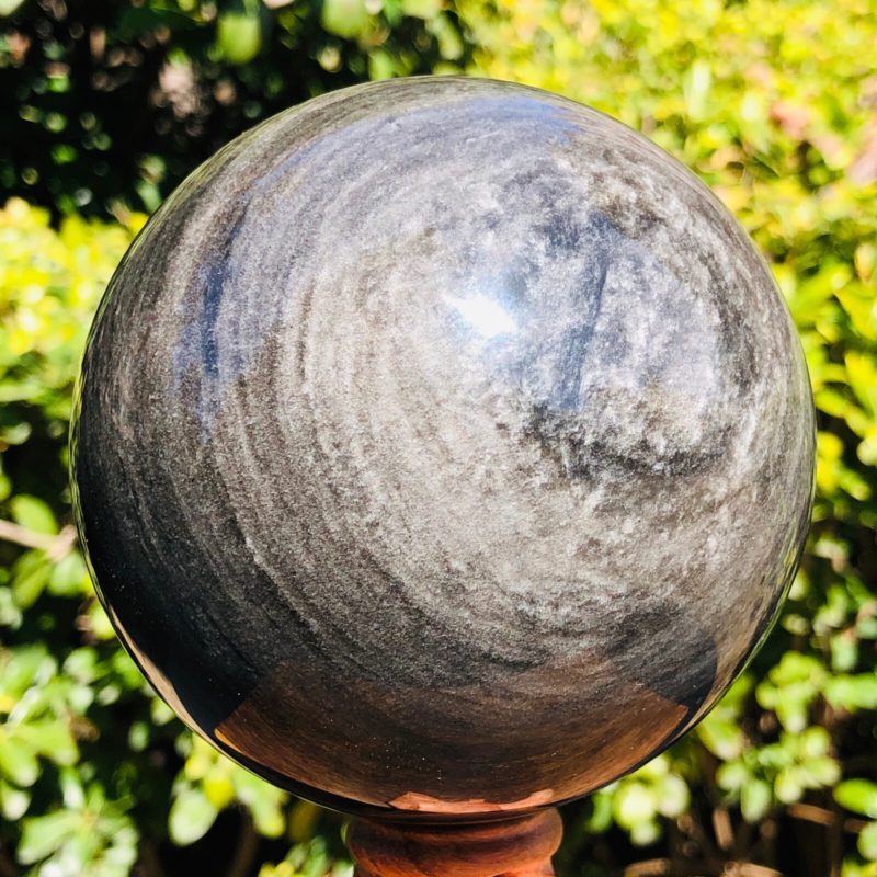 2.5LB TOP Natural Silver Obsidian Sphere Crystal quartz Ball Healing 797