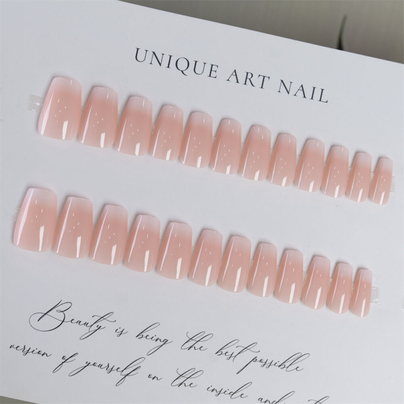 Coffin Medium Press-On False Nail Minimalist Gradient French Manicure 24pcs