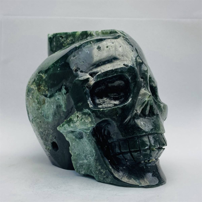 1600g Natural Nice Aquatic agate Quartz Skull Hand Carved Crystal Healing Skull