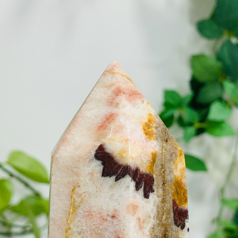 652g Natural Pork Stone Quartz Obelisk Crystal Wand Point Tower Reiki Healing