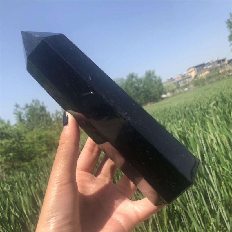 690g Natural Obsidian Obelisk Quartz Crystal Point Wand Tower Healing