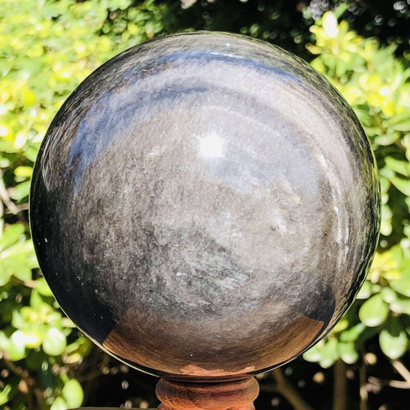 1130G HUGE Natural Silver Obsidian Sphere Crystal quartz Ball Healing 801