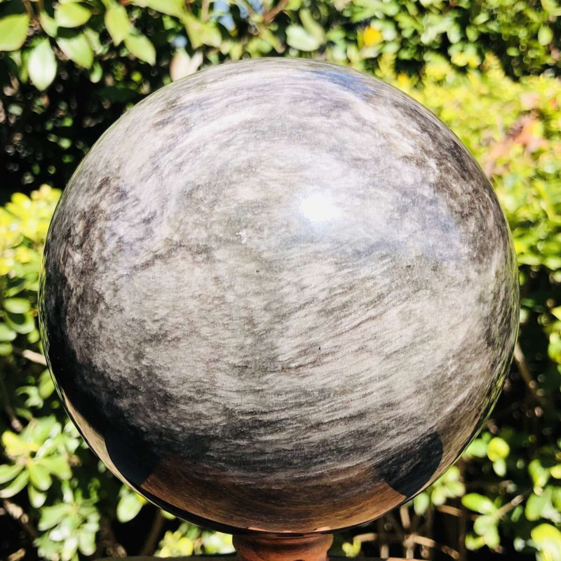 2900G HUGE Natural Silver Obsidian Sphere Crystal quartz Ball Healing 803
