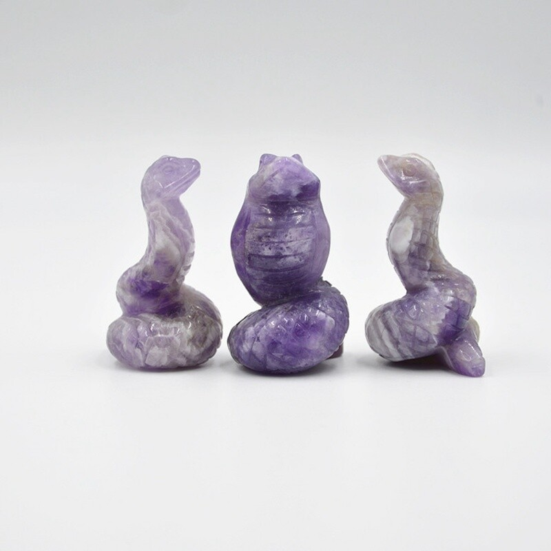 Natural Quartz Crystal Carved Snake Viper Healing Stone Cobra Animal Decor Reiki