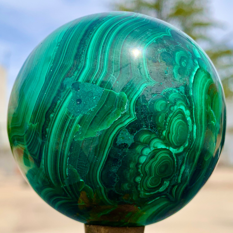 1.15LB Natural malachite egg quartzcrystal energy ball reiki healing