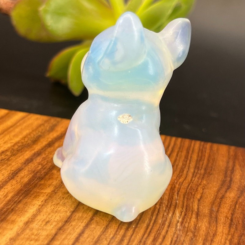 Natural Quartz Crystal Carved Rough Stone French Bulldog Healing Animal Decor