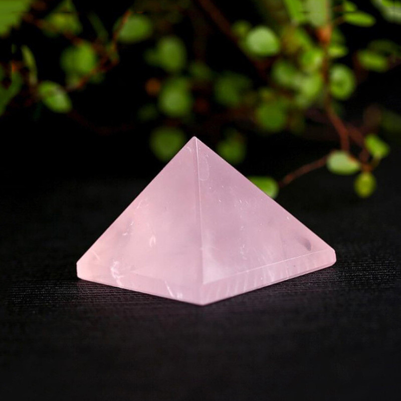 Natural Pink Rose Quartz Crystal Pyramid Healing Mineral Energy Gem Tower Decor