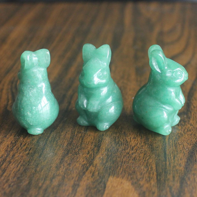 Carved gemstone crystal rabbit bunny figurine animal carving home decor 1.5''