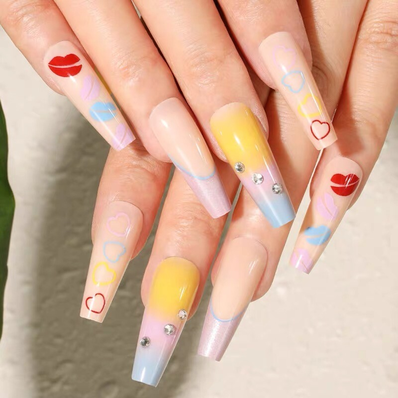 Handmade Press on nails coffin/square/almond long length summer theme