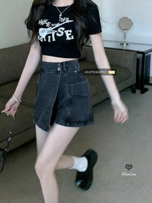 Kawaii Girl Hot sweet DenimSkirt Pleated Casual High Waist A Word Short Skirt