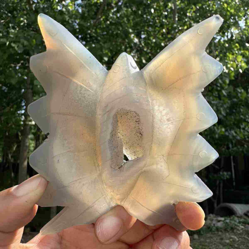 150g natural agate hand carved butterfly skull quartz crystal cluster reiki