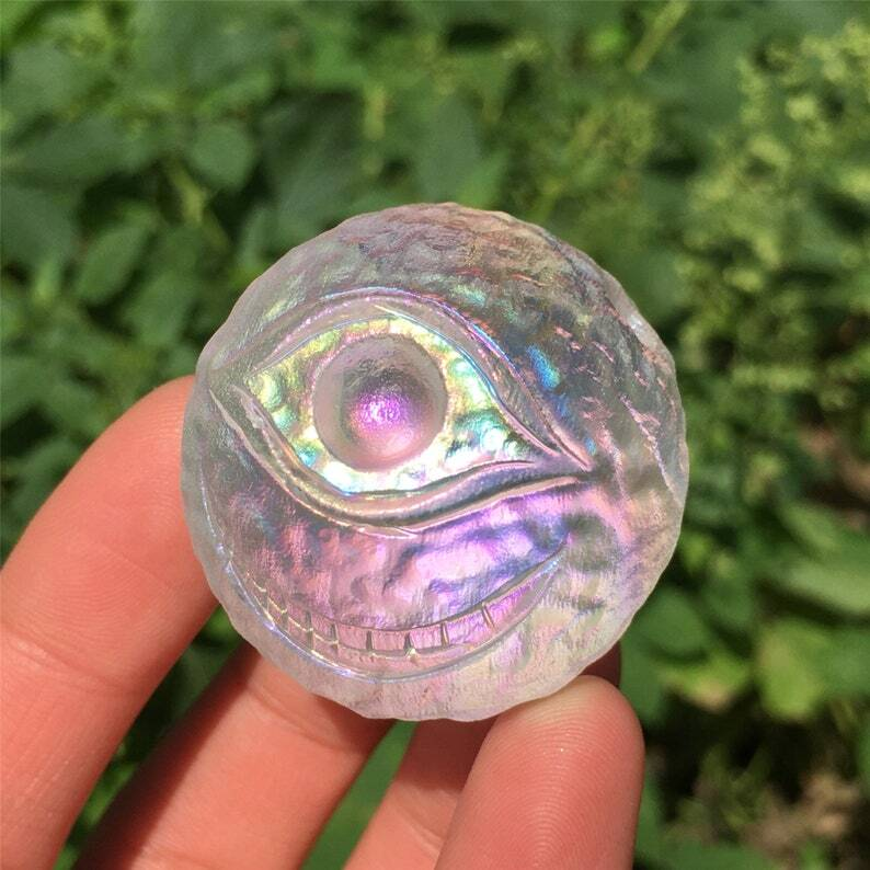 1PC Titanium Rainbow Melting stone ball Quartz Mysterious Eyeball Reiki Heal