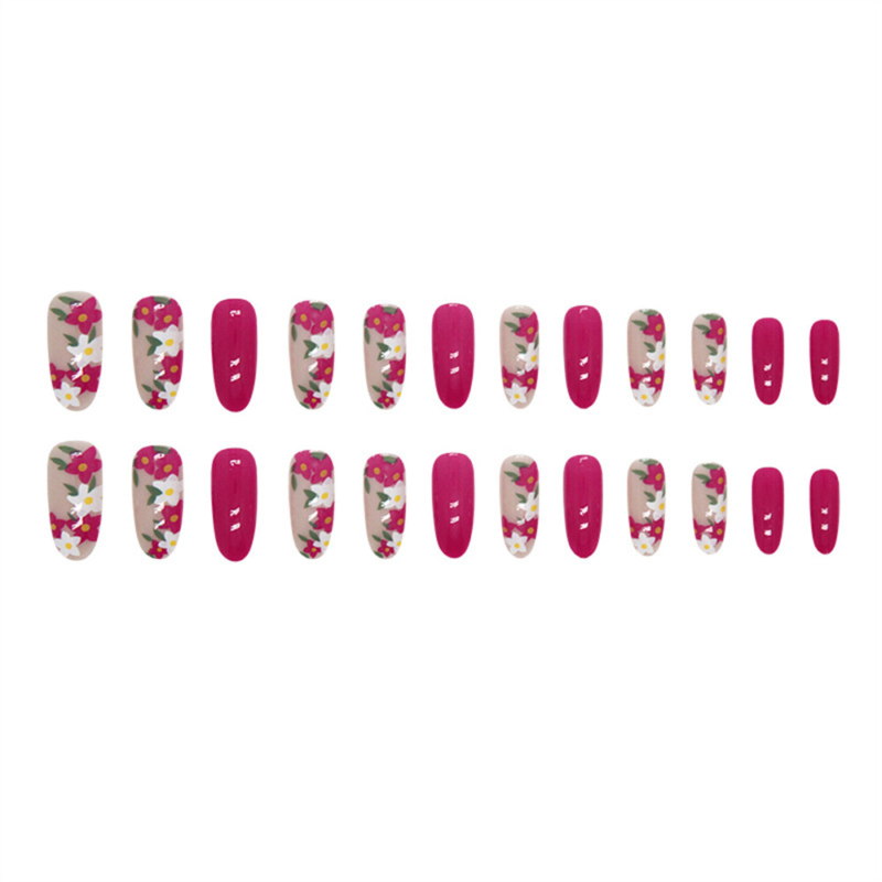 Retro Flowers False Nail Short Almond Autumn Press on Nails for Nail Art 24pcs
