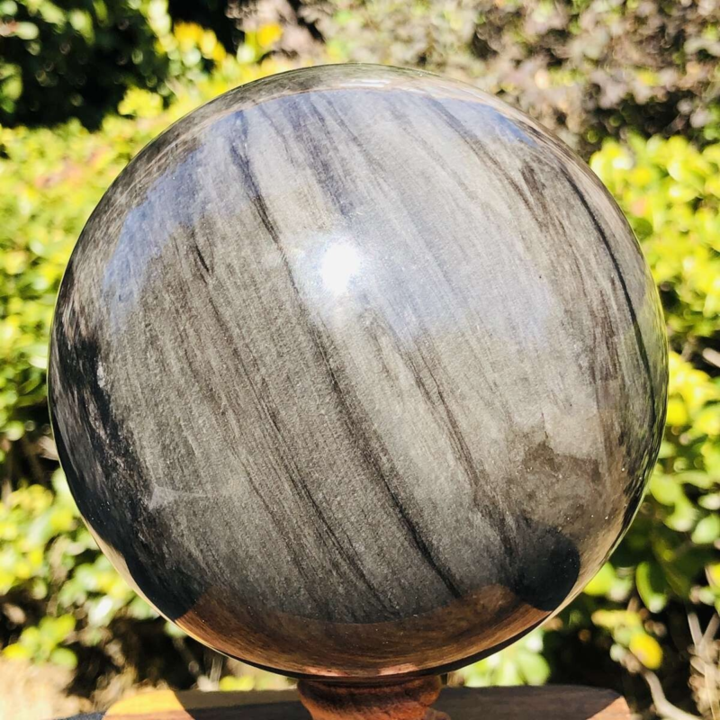 2070G HUGE Natural Silver Obsidian Sphere Crystal quartz Ball Healing 780