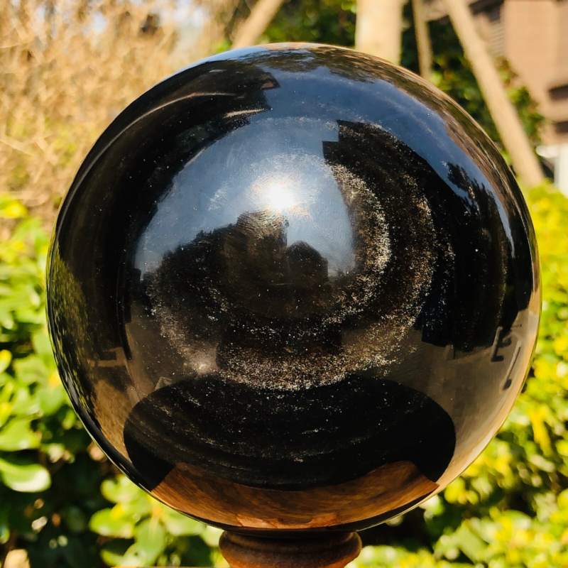 4.15LB Natural Silver Black Obsidian Sphere Quartz Crystal Ball Healing