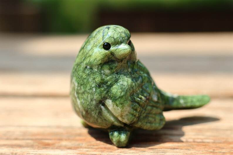 2.4" Natural Olive Jade Carved bird Reiki Creative Crystal Skull decor gift 1pc