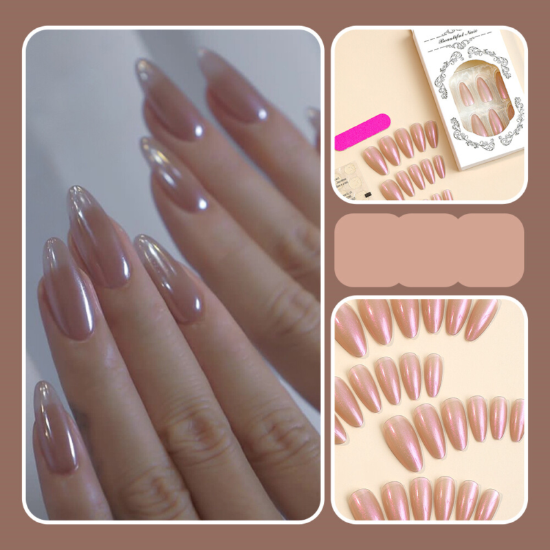 Pure Color Mirror False Nail Short Almond Press on Nails for Nail Art 24pcs