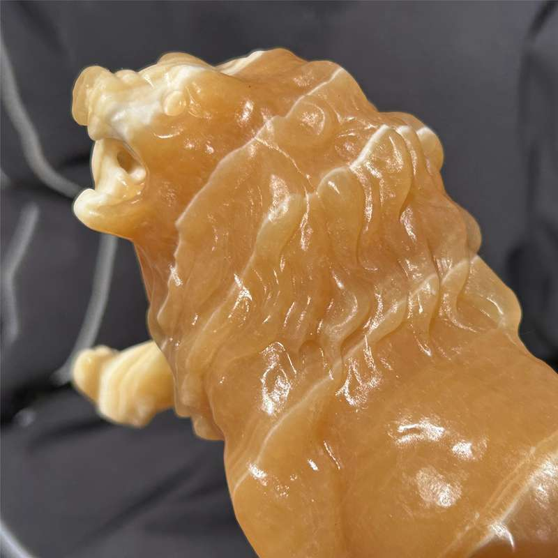 0.56kg Natural yellow calcite lion skull carved Quartz Crystal skull Healing