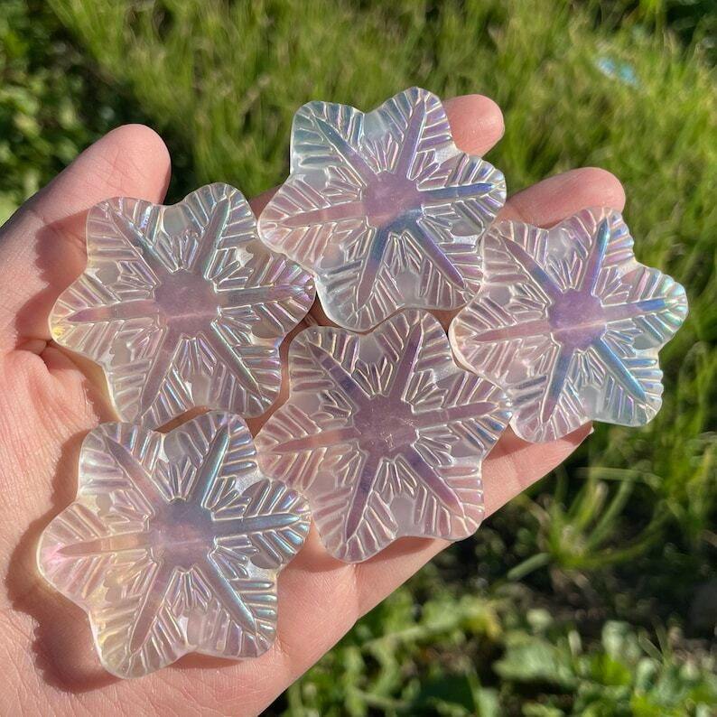 Titanium Clear Melting Stone Snowflake Quartz Crystal Carved Heal collection