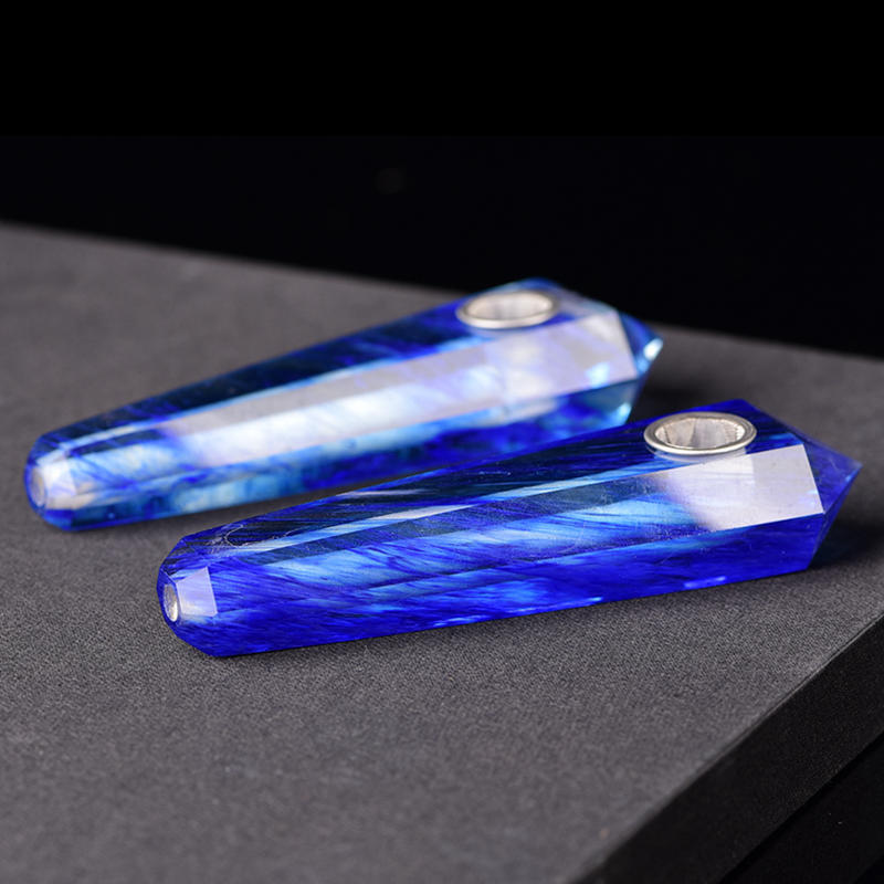 Natural Blue Melting Stone Smoking Pipe Quartz Crystal Wand Point Reiki Obelisk