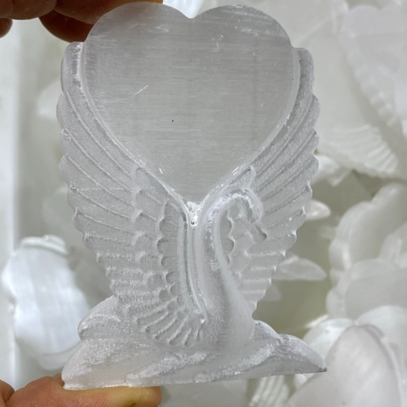 2.5”+ Natural Gypsum Selenite swan Hand Carved Quartz Crystal Reiki healing 1PC