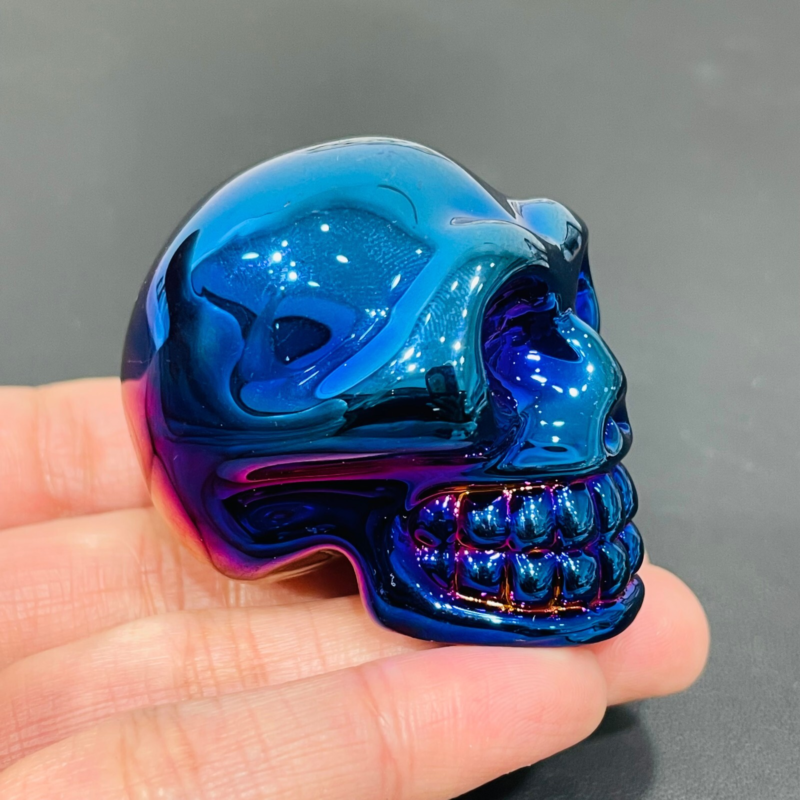 2" Rainbow Titanium melting Quartz Hand carved skull crystal reiki healing 1PC