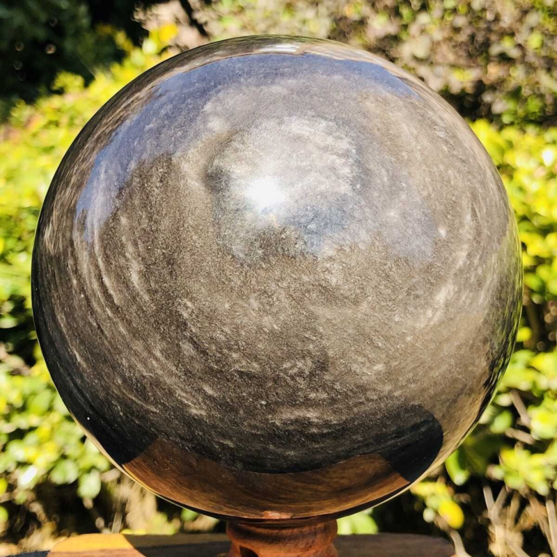 2280G HUGE Natural Silver Obsidian Sphere Crystal quartz Ball Healing 778