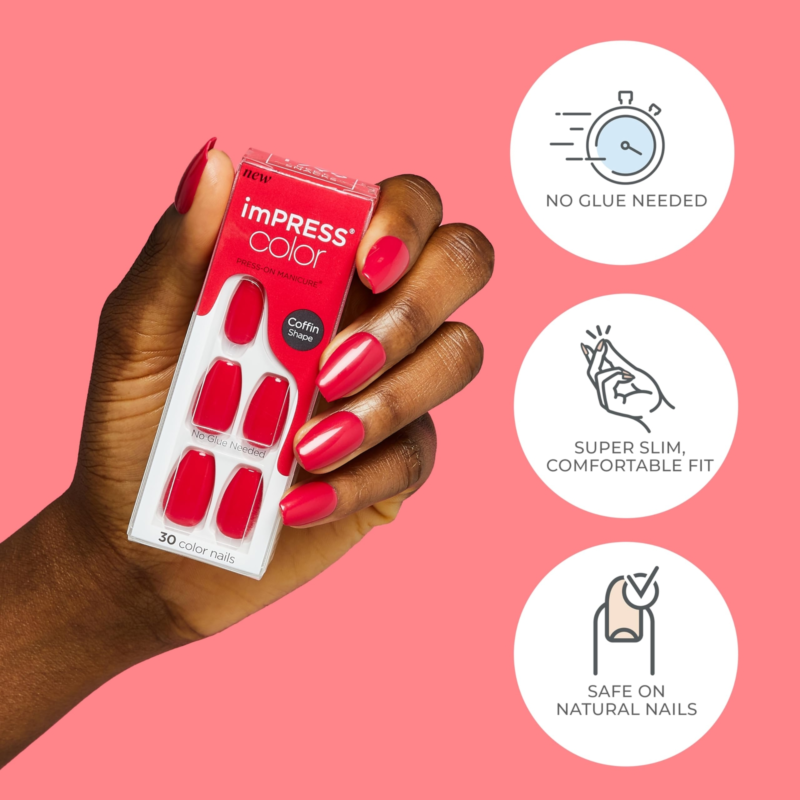 KISS imPRESS No Glue Mani Press On Nails, Design, Just a Dream', Pink, Short