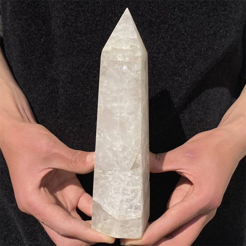 950gNatural White Quartz Obelisk Crystal Wand Point Healing Mineral Stone