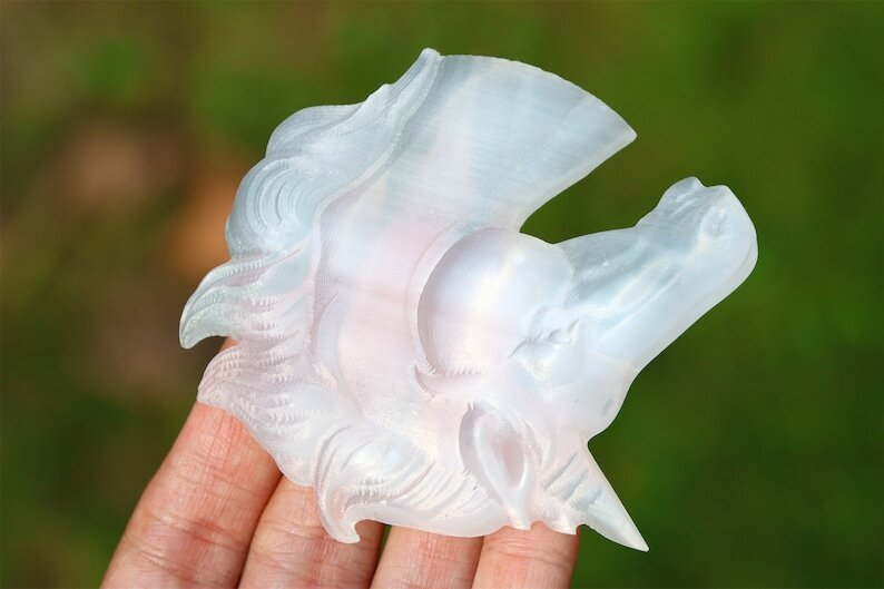 3.1" Gypsum Unicorn Natural Hand Carved Crystal Skull Reiki Crystal Decor 1pc