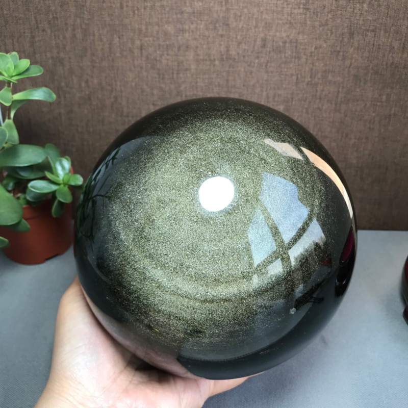 Top Natural golden obsidian sphere ball specimen China 5.02kg Base 155mm A1048