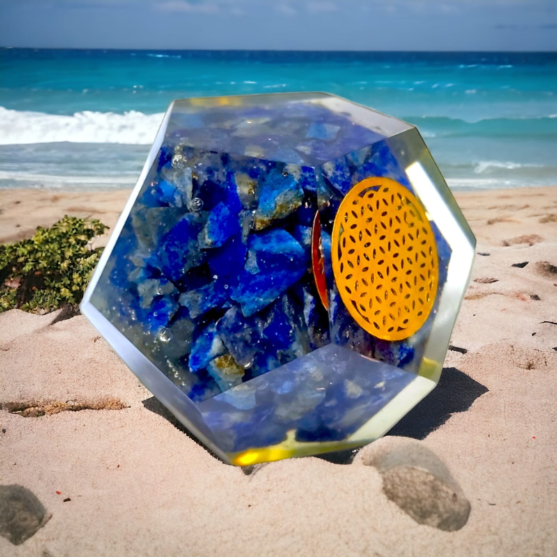 Blue Lapis Lazuli Orgonite Dodecahedron Crystal Geometric Healing Reiki 40-45MM