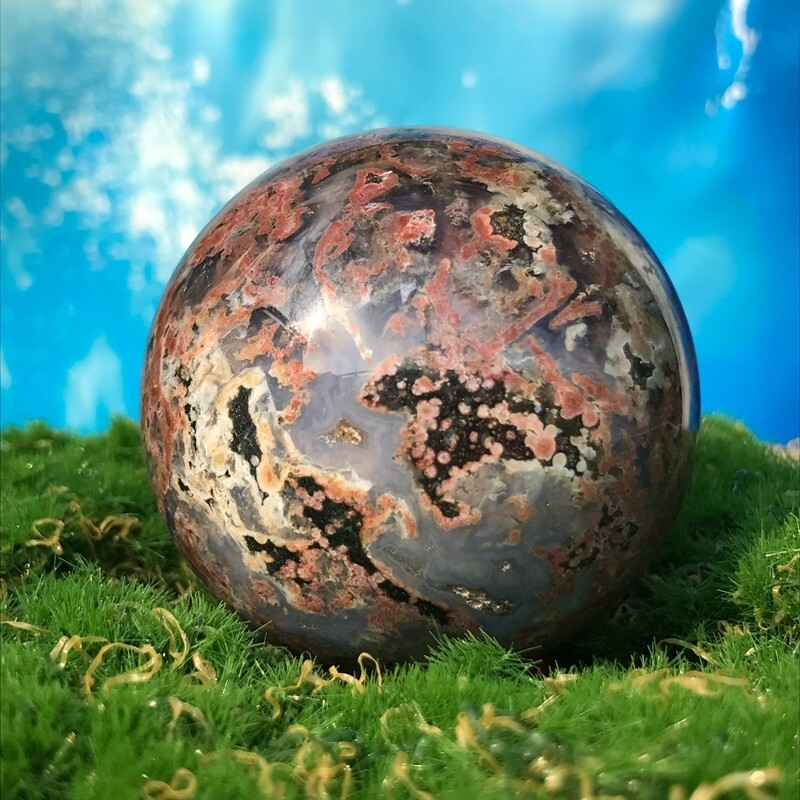 220GRare Natural Ocean Jasper Quartz Ball Crystal Ball Sample Repair