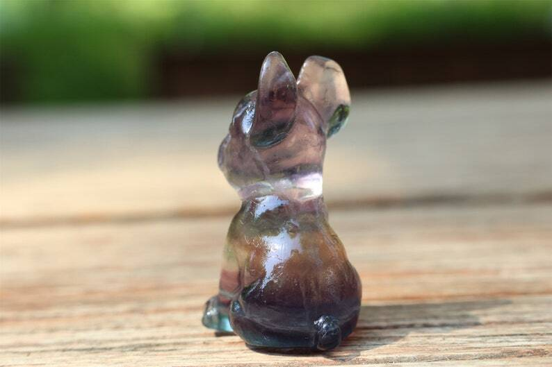 1.6" Natural Carved Fluorite dog Reiki Crystal Skull Crystal Heal Decor Gift 1PC