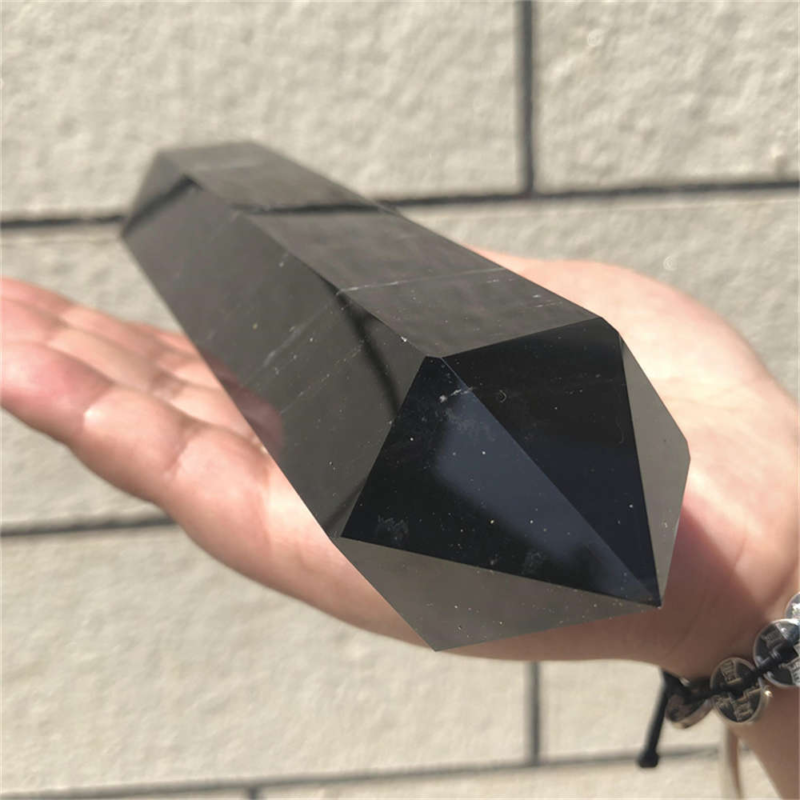 510g Natural Obsidian Obelisk Quartz Crystal Point Wand Tower Healing