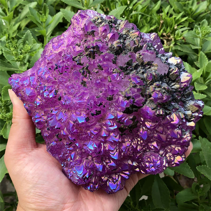 1.55kg Electroplate Rainbow cluster quartz crystal mineral specimen reiki healin