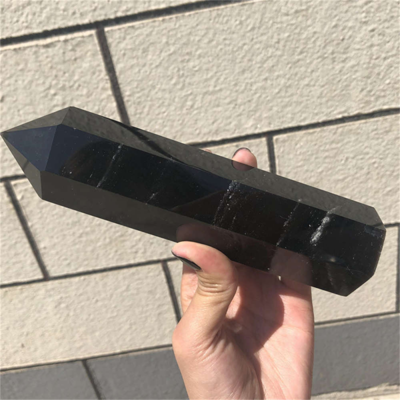 510g Natural Obsidian Obelisk Quartz Crystal Point Wand Tower Healing