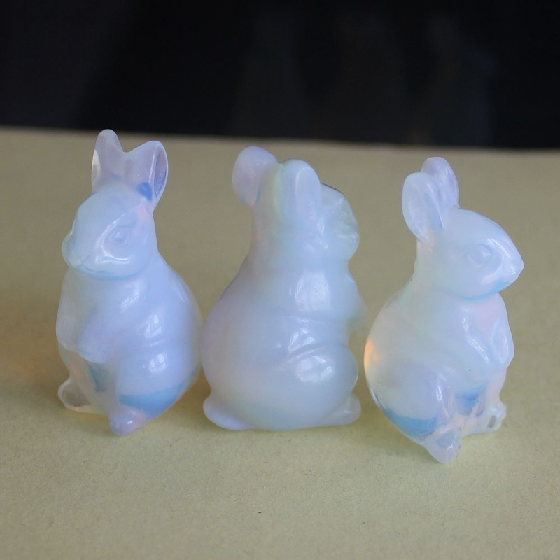 Carved gemstone crystal rabbit bunny figurine animal carving home decor 1.5''