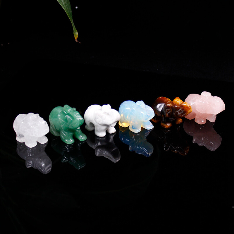 Natural Quartz Crystal Skull Carved Elephant Healing Gemstone Animal Sculpture