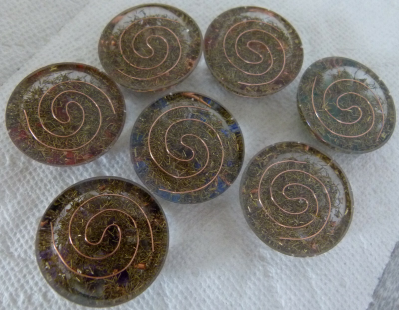 Set Of 7 Chakra Orgone domes For Reiki Healing chakra balancing w/chakra symbols