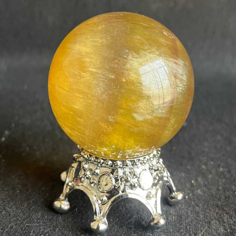 209G Natural yellow fluorite quartz crystal ball sphere healing+stand