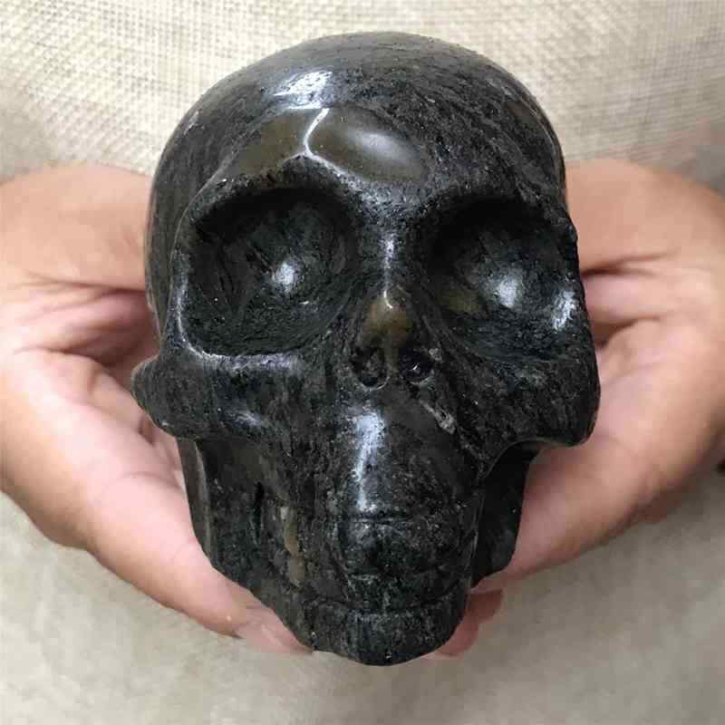 0.49Kg Natural black jade quartz skull carved Quartz Crystal skull Healing