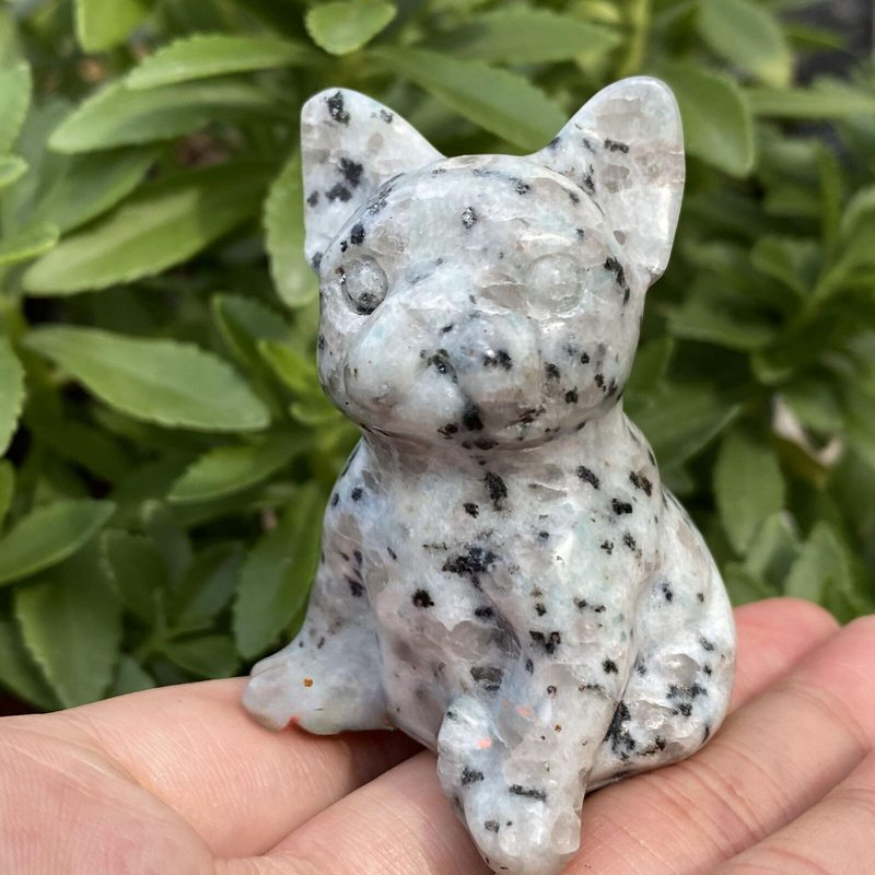 Natural Quartz Crystal Carved Rough Stone French Bulldog Healing Animal Decor