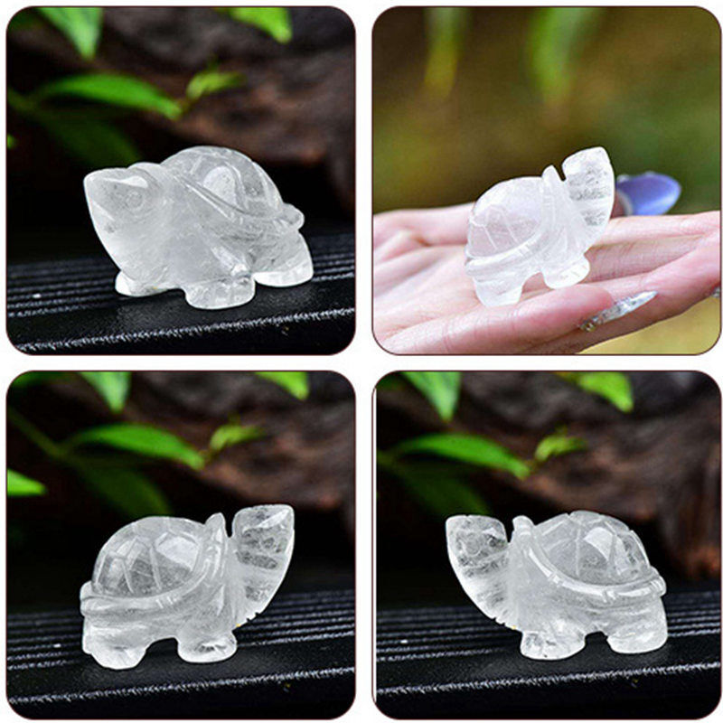 Natural Quartz Crystal Carved Longevity Tortoise Healing Gemstone Animal Turtle