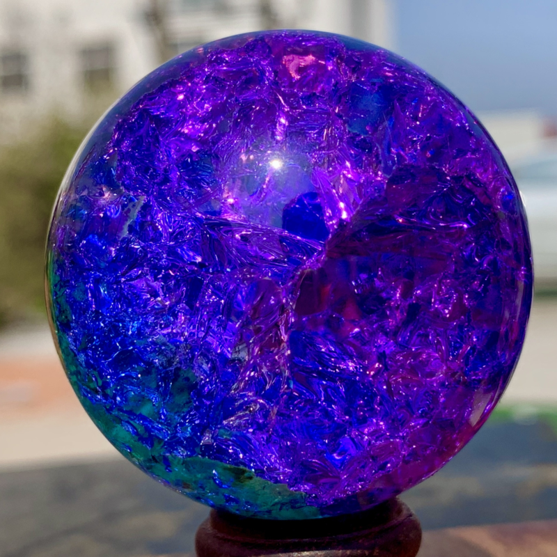 163G Natural Titanium Rainbow Quartz sphere Crystal ball Healing