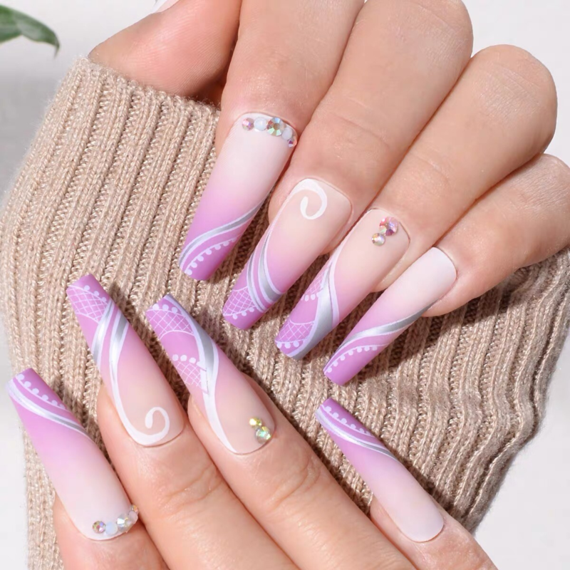 Handmade Press on nails coffin/square/almond long length summer theme