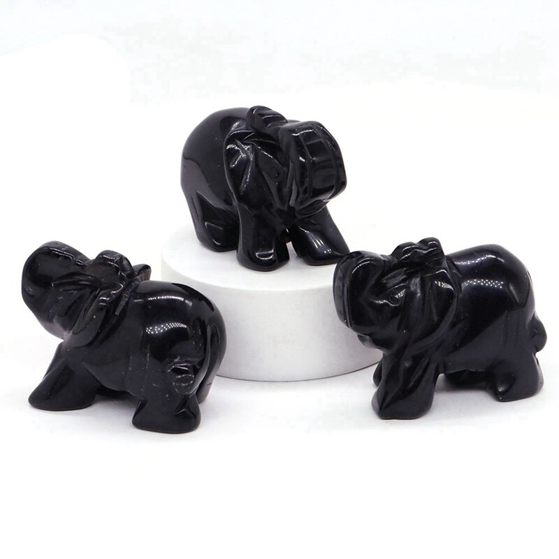 Natural Quartz Baby Elephant Stone Crystal Healing Carved Gemstone Animal Decor