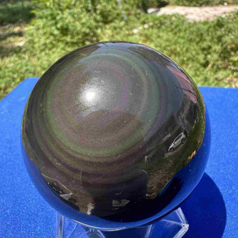 520g natural rainbow obsidian sphere cat's eye quartz crystal ball healing