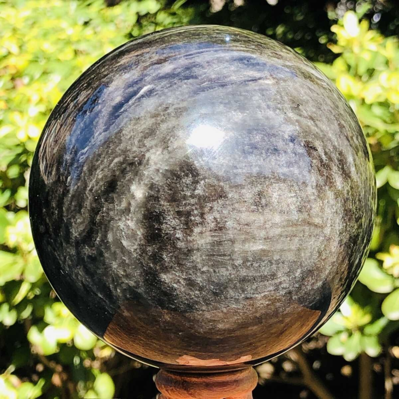 1130G HUGE Natural Silver Obsidian Sphere Crystal quartz Ball Healing 801